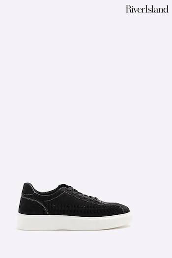 River Island Black Leather Leather Weave Detail Cupsole Trainers (839400) | £50