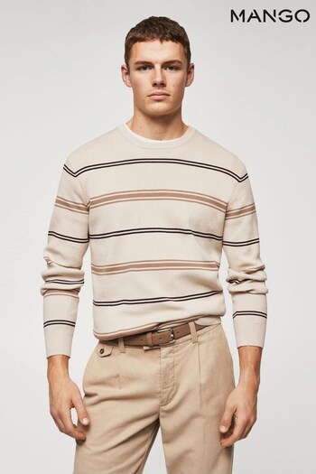 Mango Cream Striped Cotton Sweater (839549) | £50