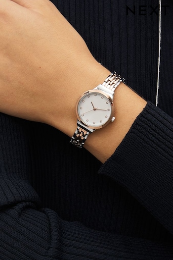 Silver Tone Mixed Metal Sparkle Dial Watch (839688) | £38