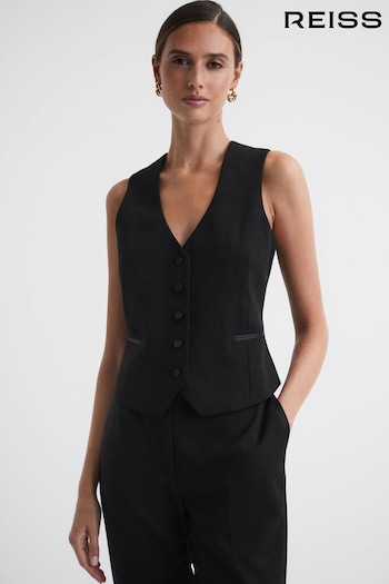 Reiss Black Alia Single Breasted Satin Suit Waistcoat (839936) | £148