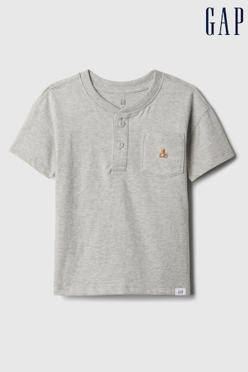 Gap Gray Brannan Bear Embroidered manches Henley T-Shirt (840172) | £10
