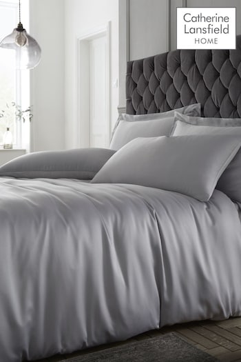 Catherine Lansfield Silver Silky Soft Satin Duvet Cover and Pillowcase Set (840216) | £16 - £35