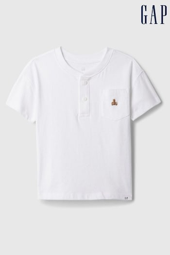 Gap White Brannan Bear Embroidered Baby Henley T-Shirt (840235) | £10