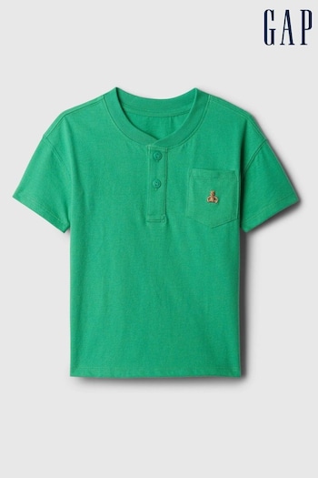 Gap Green Brannan Bear Embroidered Baby Henley T-Shirt (840473) | £10