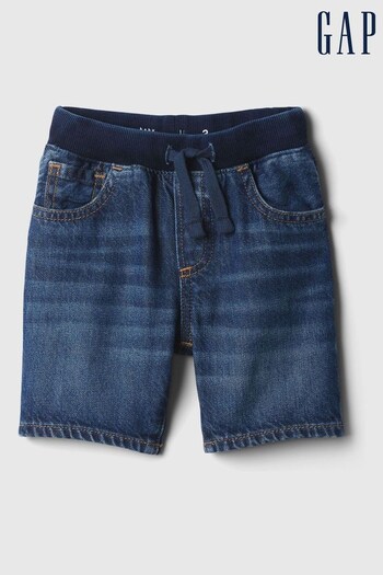 Gap Navy Blue Dark Wash Denim Rib Waist Baby Pull On Shorts (6mths-5yrs) (840475) | £15
