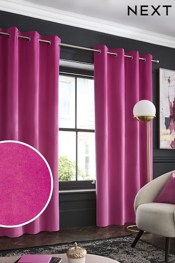 Bright Pink Matte Velvet Eyelet Lined Curtains (840492) | £35 - £110