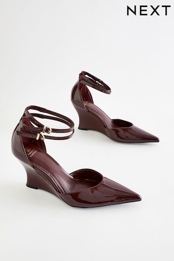 Burgundy Red Forever Comfort®  Double Strap Point Toe Curvy Wedges (840551) | £40