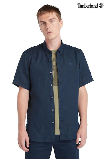 Timberland Blake Blue Mill Brook Linen Short Sleeve Shirt (840641) | £85