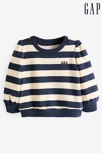 Gap Blue/White Stripe Logo Long Sleeve Baby Crew Neck Sweatshirt (6mths-5yrs) (840743) | £20