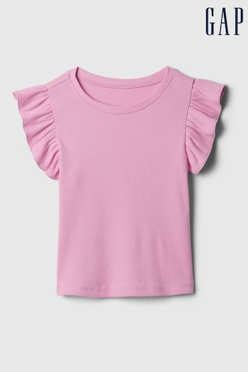 Gap Pink Ruffle Sleeve Crew Neck Short Sleeve T-Shirt (Newborn-5yrs) (840760) | £8