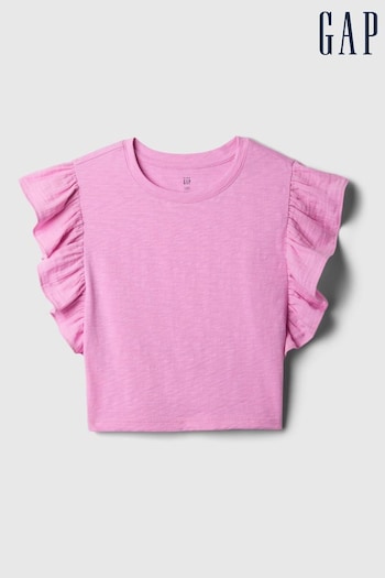 Gap Pink Crinkle Flutter Sleeve Top (6mths-5yrs) (840806) | £10