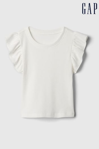 Gap White Ruffle Sleeve Crew Neck Short Sleeve T-Shirt (Newborn-5yrs) (840888) | £8