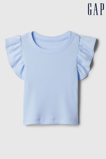 Gap Blue Ruffle Sleeve Crew Neck Short Sleeve T-Shirt (Newborn-5yrs) (840971) | £8