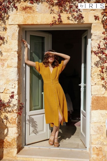 By Iris Yellow Mallory Buttoned Midi Dress (841013) | £175