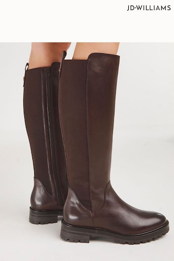 JD Williams Black Leather High Leg Boots With Back Elastic Detail (841434) | £85