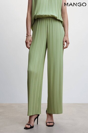 Mango Green Pleated Wide Leg Trousers baroque-pattern (841535) | £50