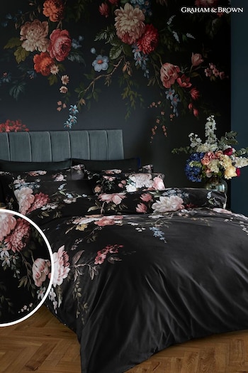 Graham & Brown Black Hague Fleurs Duvet Cover and Pillowcase Set (841554) | £90 - £110