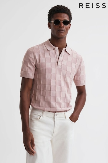 Reiss Soft Pink Blaze Cotton Press-Stud Polo T-Shirt (841628) | £98
