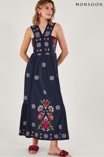 Monsoon Blue Embroidered Jersey Sun Dress (841849) | £75
