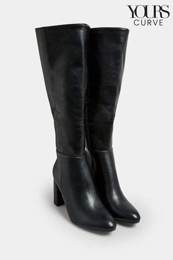 Yours Curve Black Wide Fit Wide Fit Heeled Knee Boots Crewneck (841943) | £55