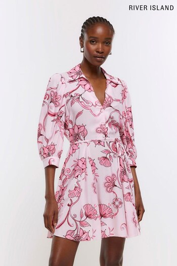 River Island Pink Mini Shirt Dress ZS109 (842279) | £45