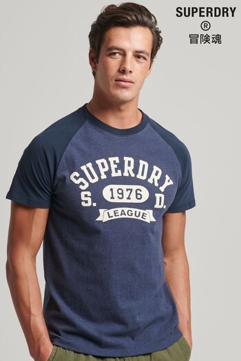 Superdry Blue Organic Cotton Vintage Gym Athletic Raglan T-Shirt (842335) | £27
