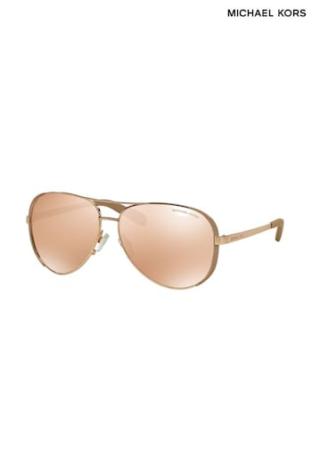 Michael Kors Rose Gold & Pink Chelsea Rim Pilot Sunglasses Peepers (842372) | £129