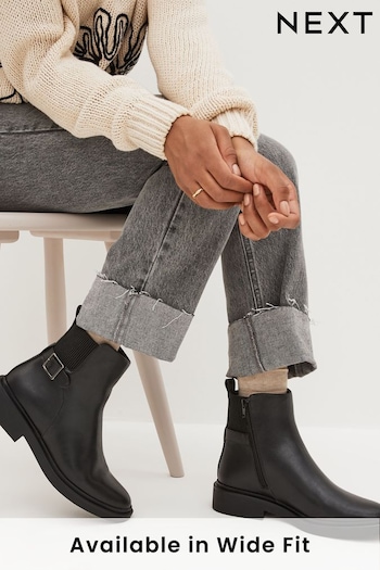 Black Regular/Wide Fit Forever Comfort® Buckle Detail Ankle Boots (842454) | £38