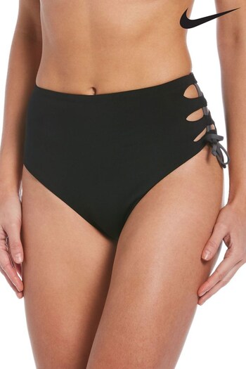 Nike Black Solid Laceup High Waist Cheeky Bikini Bottoms (842516) | £40