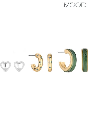Mood Gold Tone Resin And Heart Mixed Earrings 3 Pack (842748) | £18