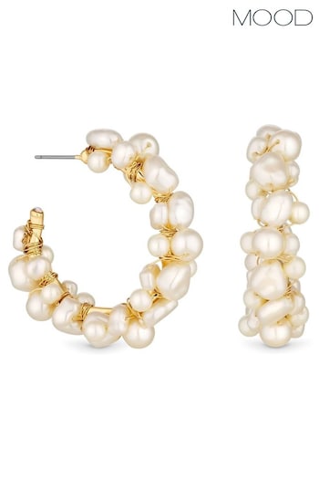 Mood Gold Tone Pearl Twist Hoop Earrings (842791) | £18