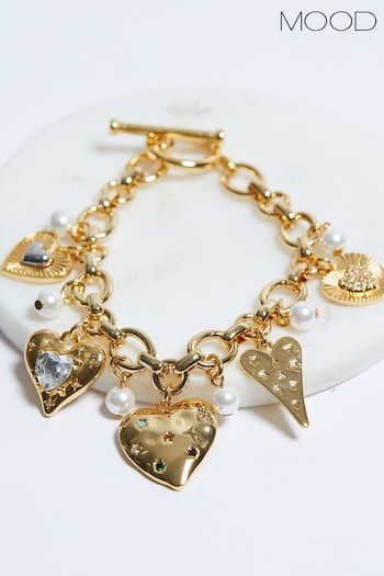 Mood Gold Tone Coloured Crystal Meaningful Heart Charm Bracelet (842836) | £18