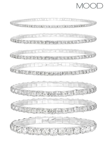 Mood Silver Tone Crystal Mixed Stone Stretch Bracelets 5 Pack (842908) | £18
