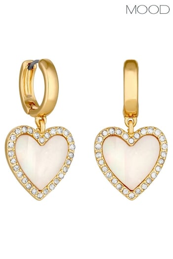 Mood Gold Tone Mother Of Pearl Heart Huggie Hoop Earrings (843189) | £17