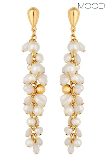Mood Gold Tone Pearl And Polished Cluster Long Drop Earrings (843256) | £18