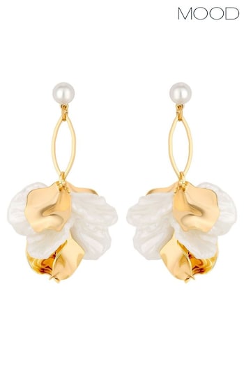 Mood Gold Tone Pearl And Polished Flower Charm Drop Earrings (843342) | £17