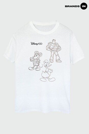 Brands In White Disney 100 Buzz Mickey Donald Line Men White T-Shirt (843462) | £23