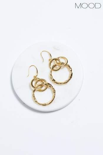 Mood Gold Tone Polished Fluid Multi Ring Fish Hook Drop Earrings (843497) | £17