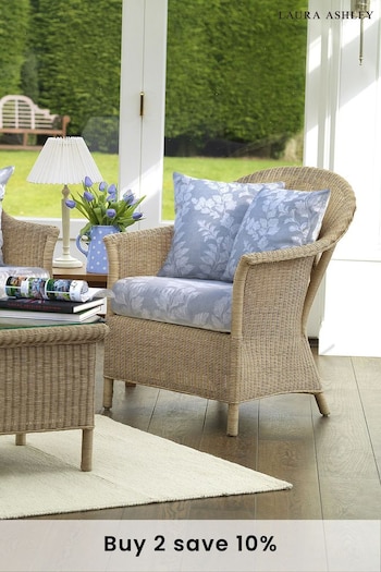 Laura Ashley Natural Garden Bewley Indoor Rattan Chair with Waxham Pale Seaspray Cushions (843543) | £450