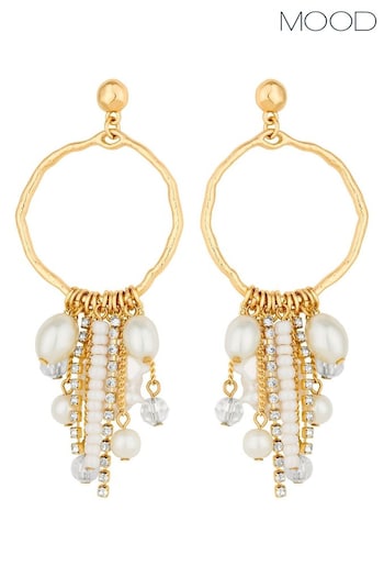 Mood Gold Tone Pearl And Bead Charm Drop Earrings (843624) | £18