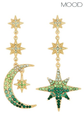 Mood Gold Tone Ombre Star And Moon Mis Match Drop Earrings (843680) | £17