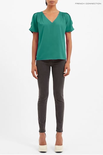 French Connection Teal Crepe Light V-Neck Top (843782) | £35