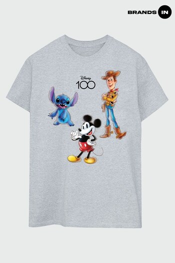Brands In Grey Disney 100 Mickey Stitch Woody Men Heather Grey T-Shirt (843864) | £23