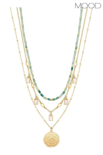Mood Gold Coastal Bead And Mother Of Pearl Charm Layered Necklaces Pack of 3 (843874) | £20