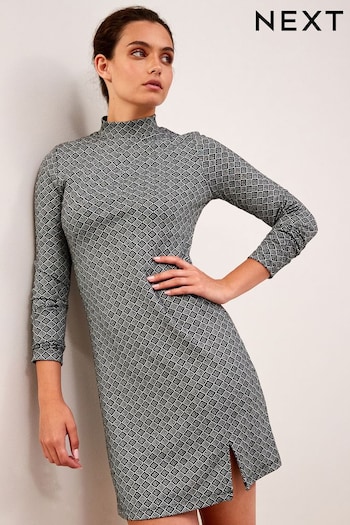 Monochrome Geo High Neck Long Sleeve Mini Dress (843924) | £32