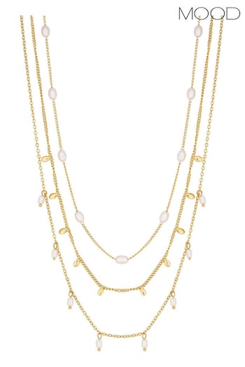 Mood Gold Tone Crystal And Pearl Charm Layered Necklace (844102) | £22