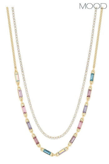 Mood Gold Tonal Mix Baguette And Crystal Charm Choker Necklaces Pack of 2 (844121) | £20