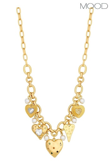 Mood Gold Tone Coloured Crystal Meaningful Heart Charm Necklace (844142) | £22