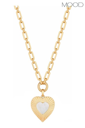Mood Gold Tone Mother Of Pearl Textured Heart Short Pendant Necklace (844184) | £20