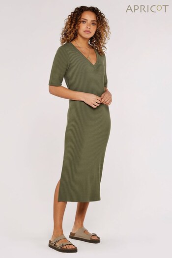 Apricot Green Ribbed Column V-Neck Dress (844219) | £26